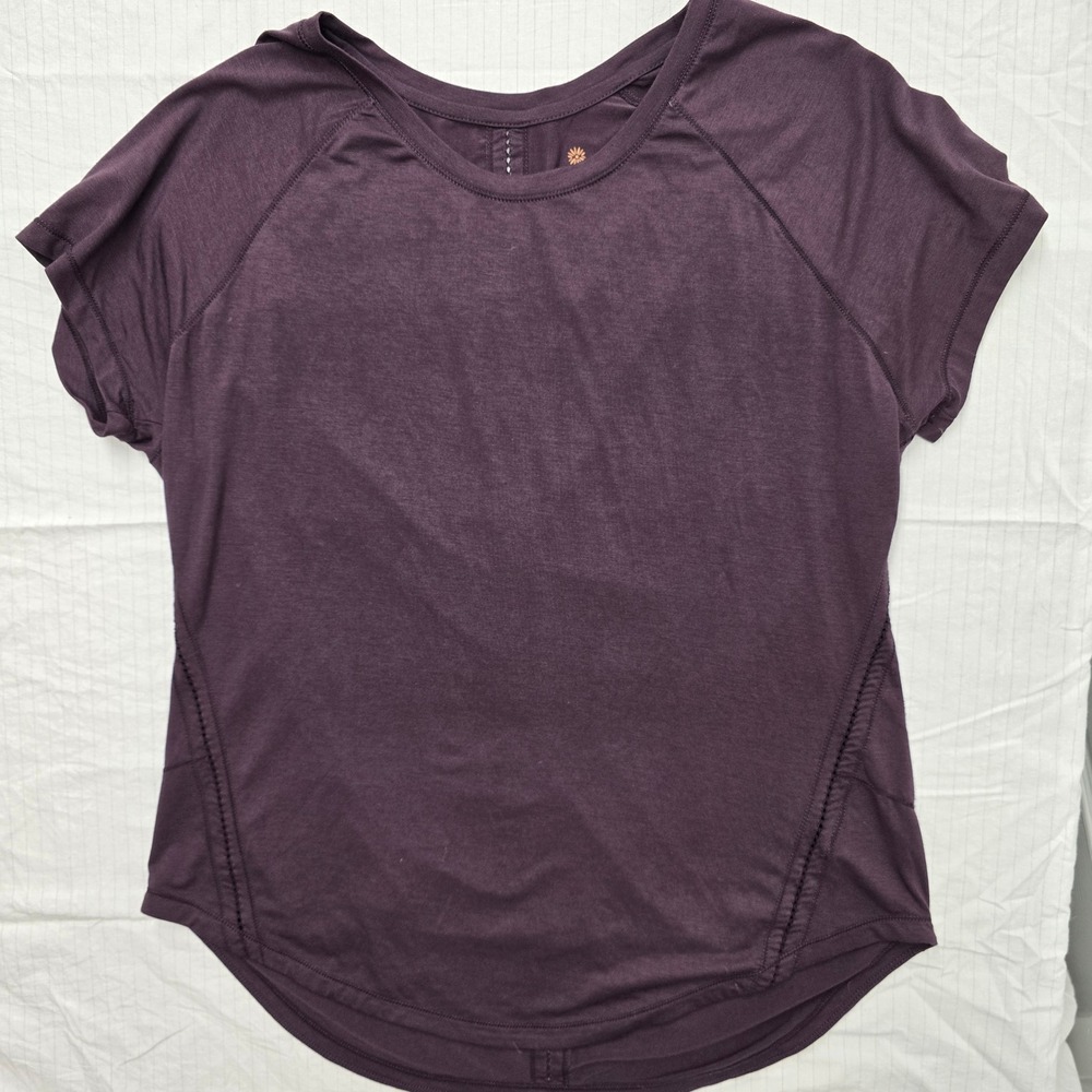 Tangerine Womens XL Plum Purple Short Sleeve Activewear Top Ladder Stitch Detail
